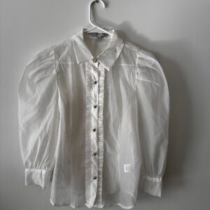 Sheer White Blouse with Puff Sleeves